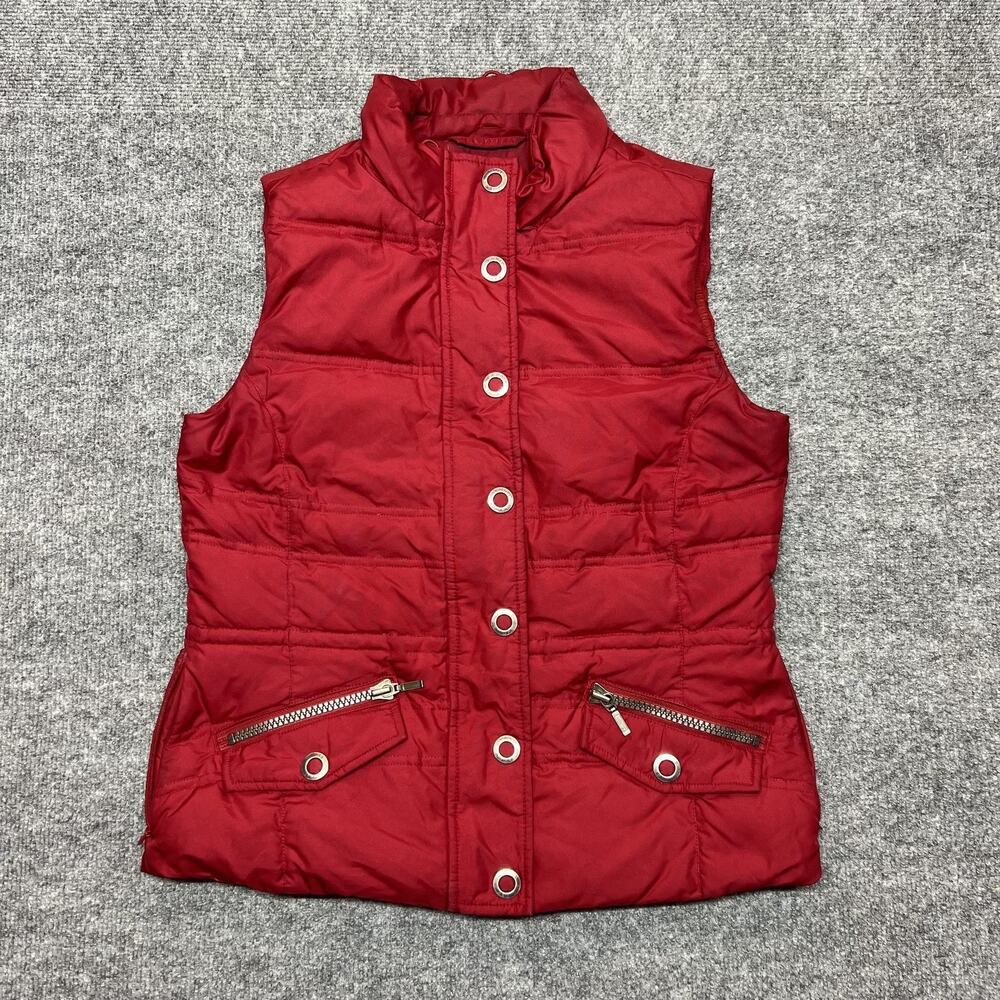 Eddie Bauer Vest Womens Small Red Down Puffer Quilted Snap Zip Pockets Outdoor